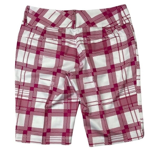 ADIDAS CLIMATE Bermuda Golf Shorts Women’s 4 Plaid Red/White Lightweight - Picture 2 of 12